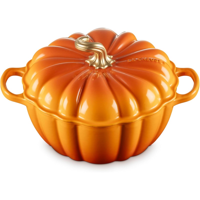 Le Creuset 4 Qt Figural Pumpkin Cocotte w/Gold Figural Knob - Persimmon