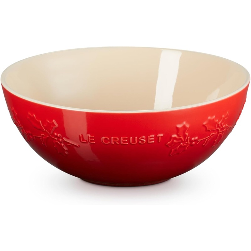 Le Creuset 4 Qt. Stoneware Holly Embossed Multi Bowl - Cerise