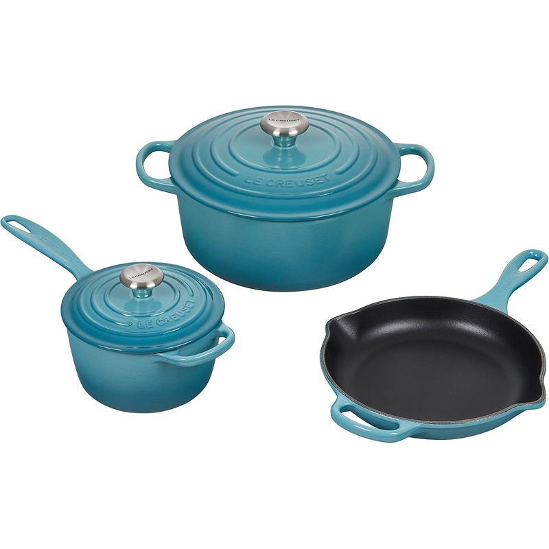Le Creuset 5-Piece Signature Enameled Cast Iron Cookware Set w/Stainless Steel Knob - Caribbean