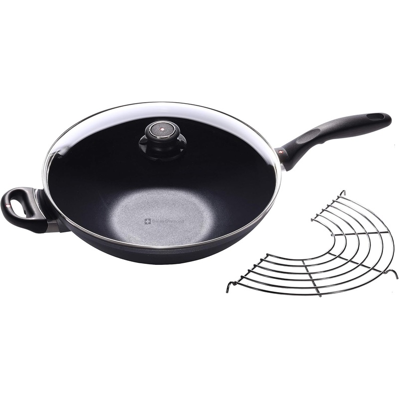 Swiss Diamond - 12.5" Induction Wok w/Rack & Glass Lid