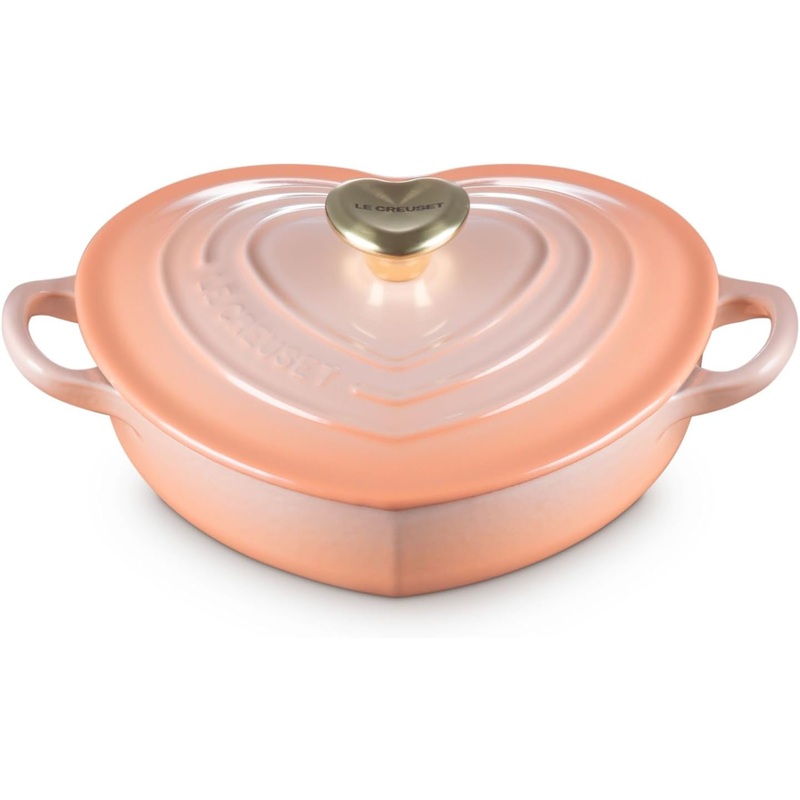 Le Creuset 1 1/4 Qt. Shallow Heart Cocotte w/Light Gold Heart Knob - Peche