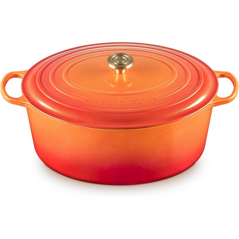 Le Creuset 15 1/2 Qt. Enameled Cast Iron Signature Oval Dutch Oven w/Crucible Knob - Flamme Doree