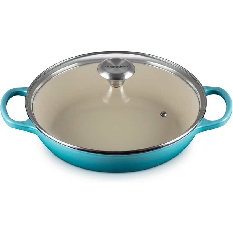Le Creuset 2 1/4 Qt. Enameled Cast Iron Signature Round Braiser w/Glass Lid & Stainless Steel Knob - Caribbean