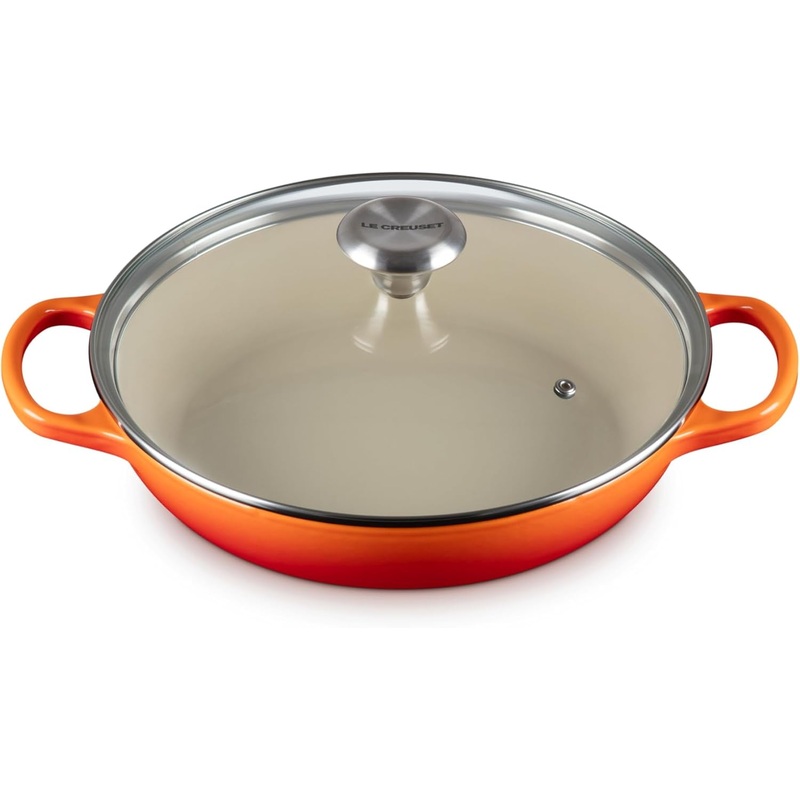 Le Creuset 2 1/4 Qt. Enameled Cast Iron Signature Round Braiser w/Glass Lid & Stainless Steel Knob - Flame
