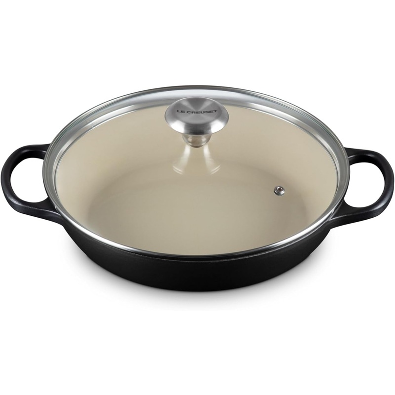 Le Creuset 2 1/4 Qt. Enameled Cast Iron Signature Round Braiser w/Glass Lid & Stainless Steel Knob - Licorice