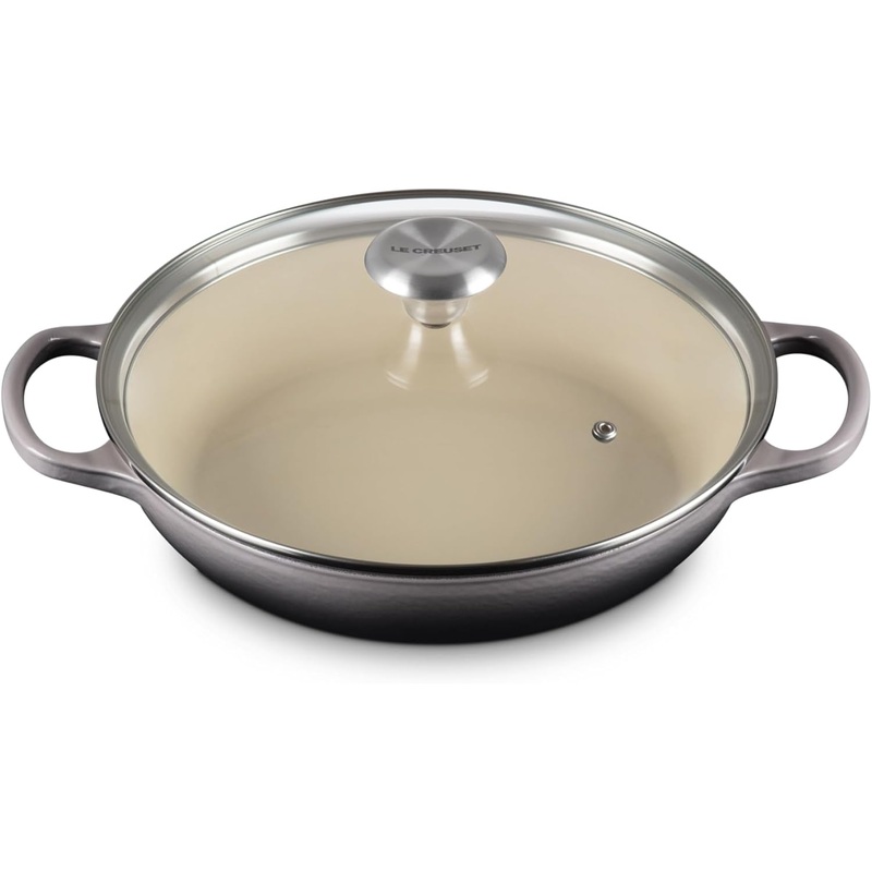 Le Creuset 2 1/4 Qt. Enameled Cast Iron Signature Round Braiser w/Glass Lid & Stainless Steel Knob - Oyster