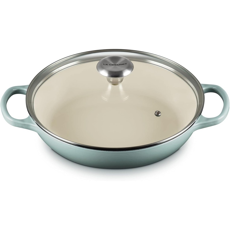 Le Creuset 2 1/4 Qt. Enameled Cast Iron Signature Round Braiser w/Glass Lid & Stainless Steel Knob - Sea Salt