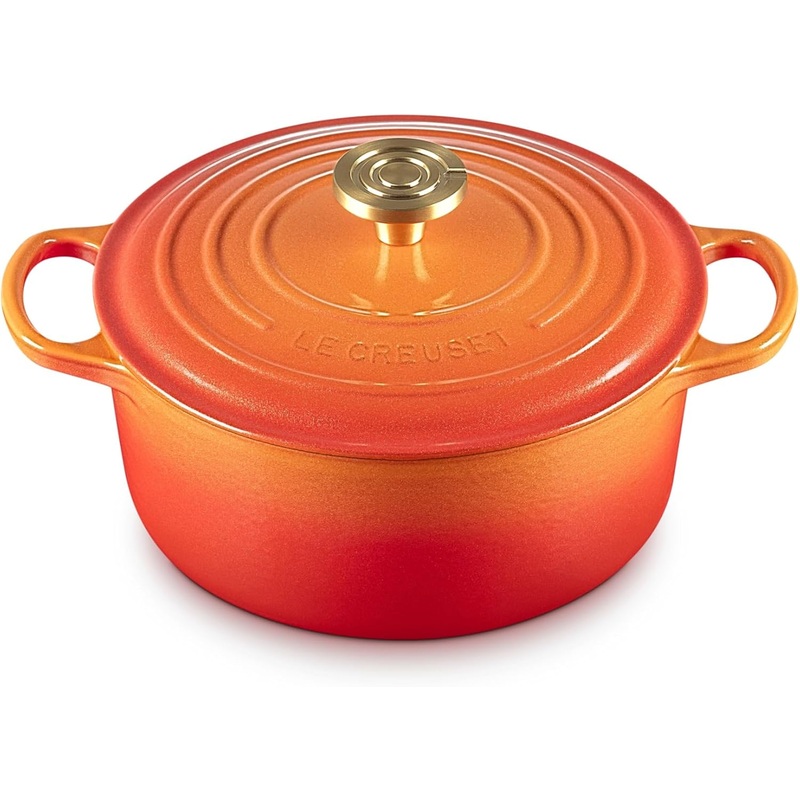 Le Creuset 4 1/2 Qt. Enameled Cast Iron Signature Round Dutch Oven w/Crucible Knob - Flamme Doree