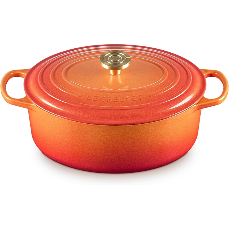 Le Creuset 6 3/4 Qt. Enameled Cast Iron Signature Oval Dutch Oven w/Crucible Knob - Flamme Doree