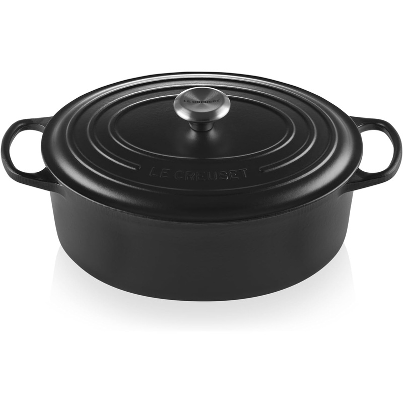 Le Creuset 6 3/4 Qt. Signature Oval Dutch Oven w/Stainless Steel Knob - Licorice- Personalized Engraving Available