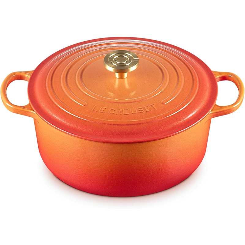 Le Creuset 7 1/4 Qt. Enameled Cast Iron Signature Round Dutch Oven w/Crucible Knob - Flamme Doree