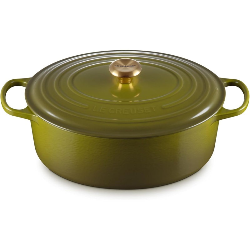 Le Creuset 8 Qt. Signature Oval Dutch Oven w/Gold Knob - Olive