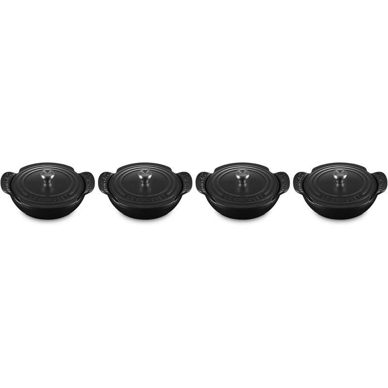 Le Creuset Set of 4 - 1/3 Qt. Mini Round Braiser w/Stainless Steel Knob - Gourmand Collection - Matte Black