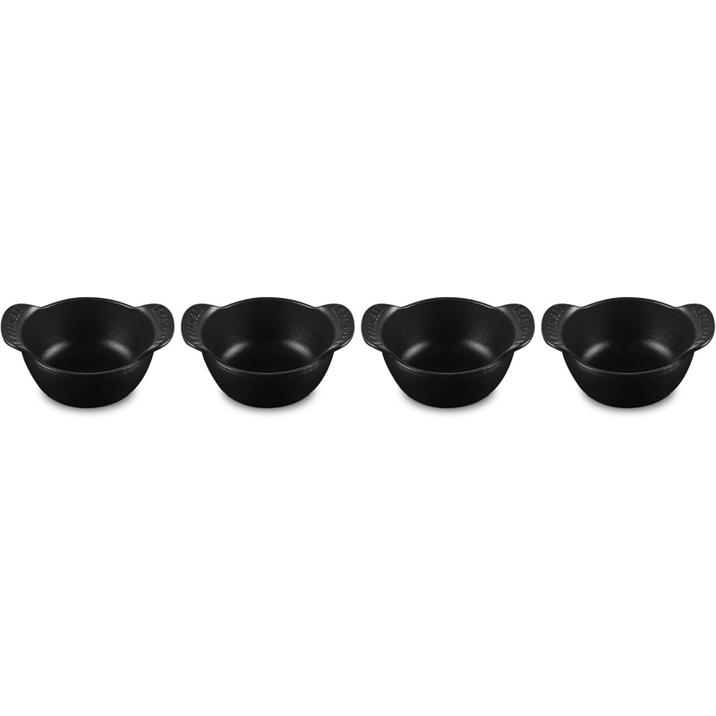 Le Creuset Set of 4 - 1/3 Qt. Mini Round Cocotte - Gourmand Collection - Matte Black