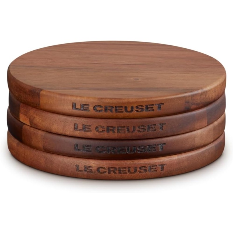 Le Creuset Set of 4 - Petite Magnetic Round Wooden Trivet - Gourmand Collection
