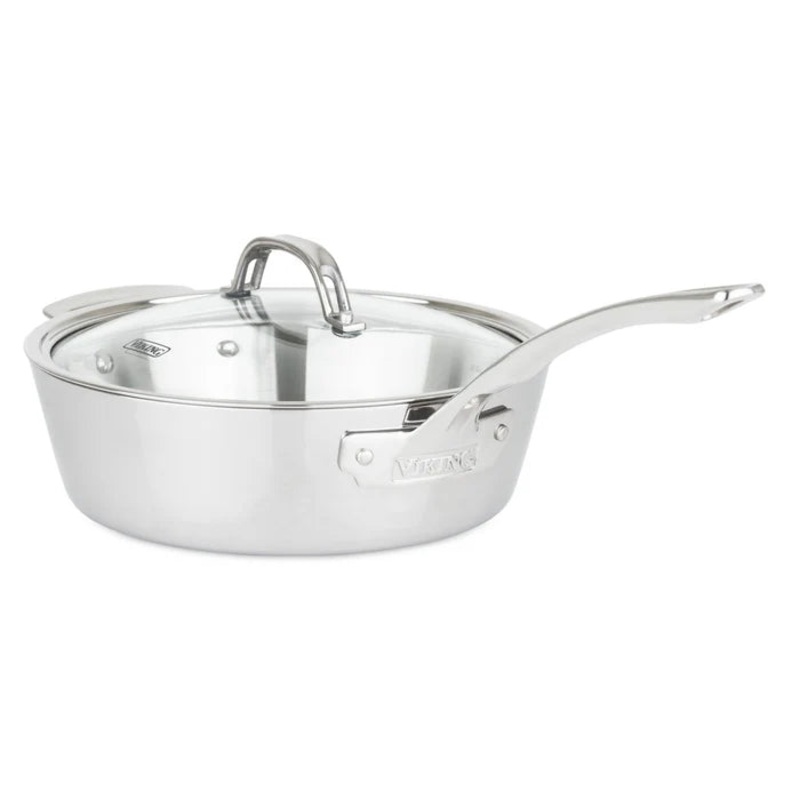 Viking Contemporary 3-Ply - 4.8 Qt. Saute Pan w/Lid + Helper Handle - Mirror Finish