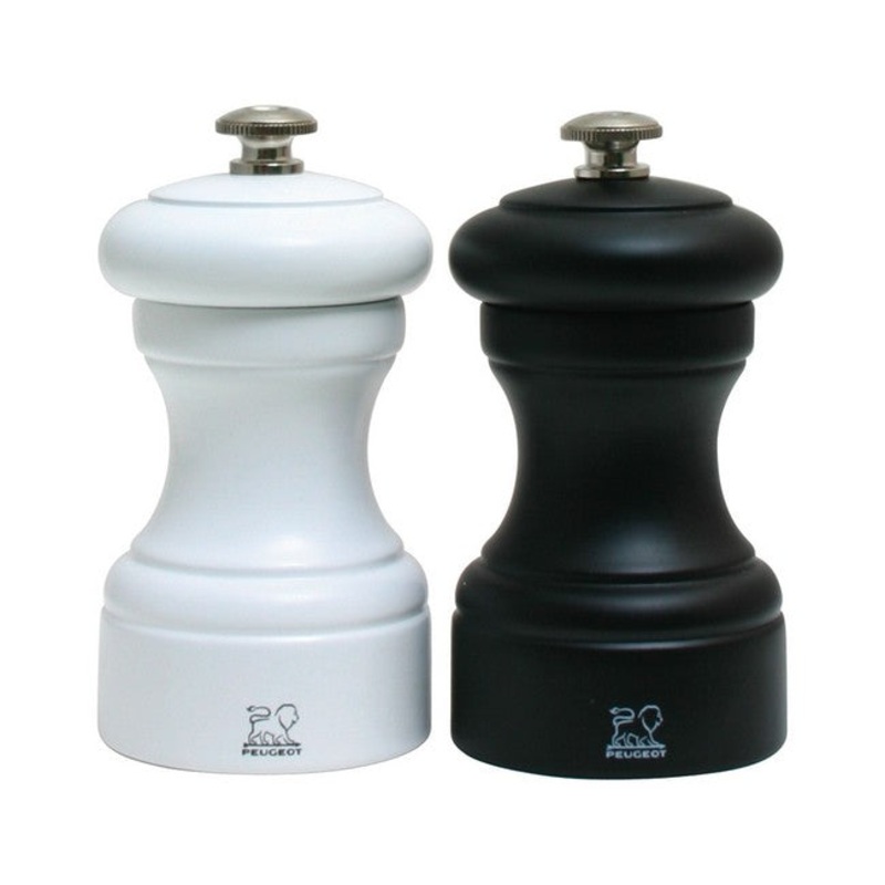 Peugeot Bistro Black Matte Pepper & White Matte Salt Mill Set - 10cm/4"