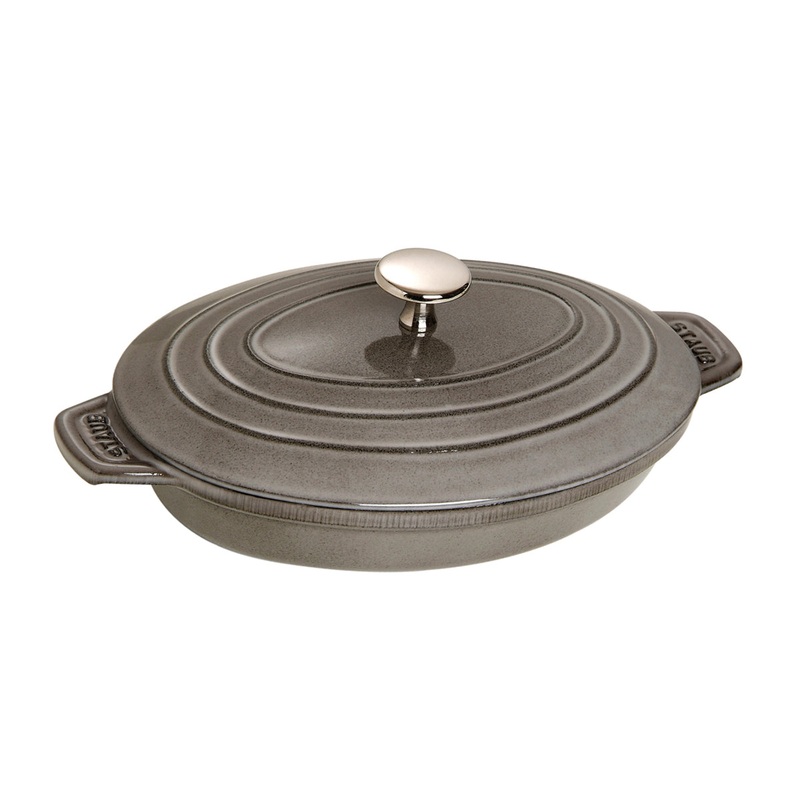Staub Oval Plate w/Lid - 9" x 6 5/8 " - 1 Qt. - Graphite Grey