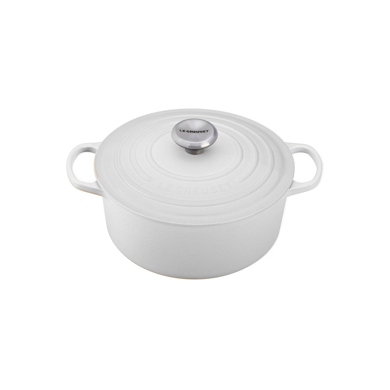 Le Creuset 5 1/2 Qt. Signature Round Dutch Oven w/Stainless Steel Knob - White- Personalized Engraving Available