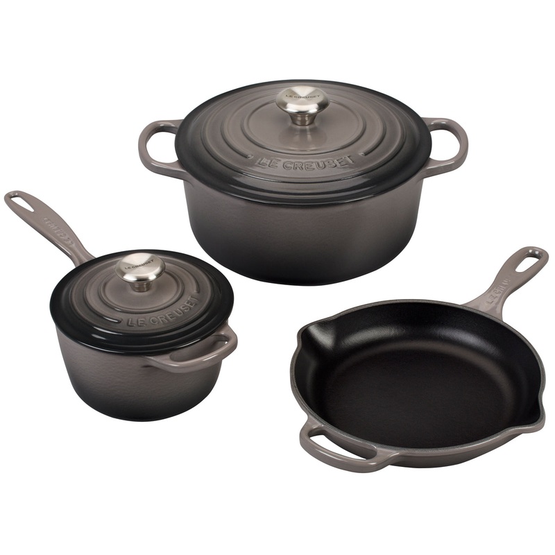 Le Creuset 5-Piece Signature Enameled Cast Iron Cookware Set w/Stainless Steel Knob - Oyster