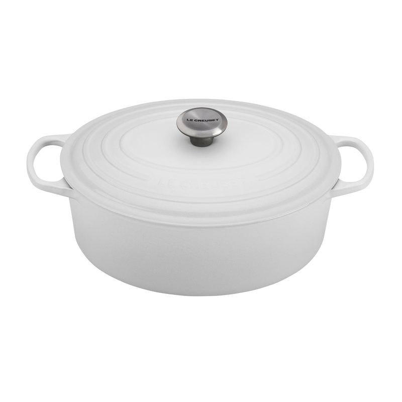 Le Creuset 6 3/4 Qt. Signature Oval Dutch Oven w/Stainless Steel Knob - White- Personalized Engraving Available