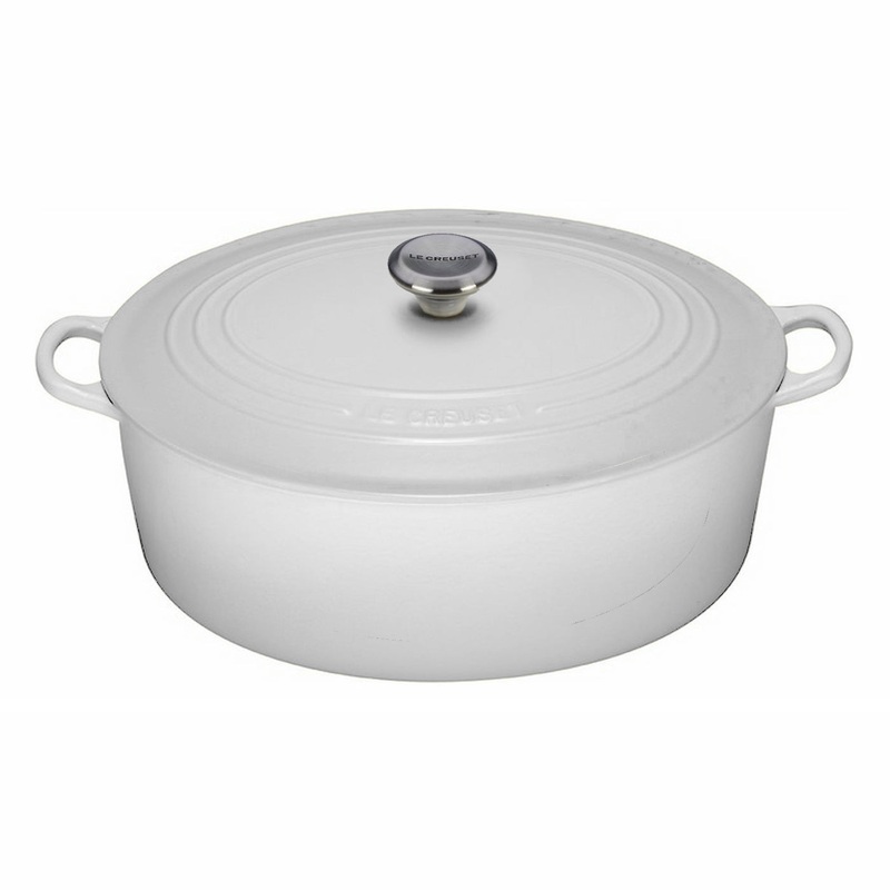 Le Creuset 9 1/2 Qt. Signature Oval Dutch Oven w/Stainless Steel Knob - White- Personalized Engraving Available