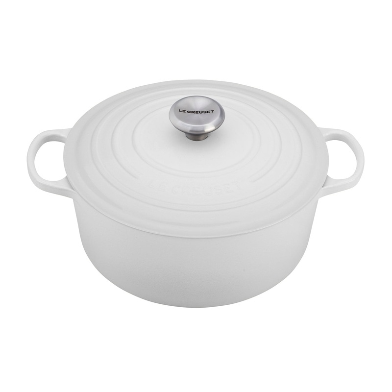 Le Creuset 9 Qt. Signature Round Dutch Oven w/Stainless Steel Knob - White- Personalized Engraving Available