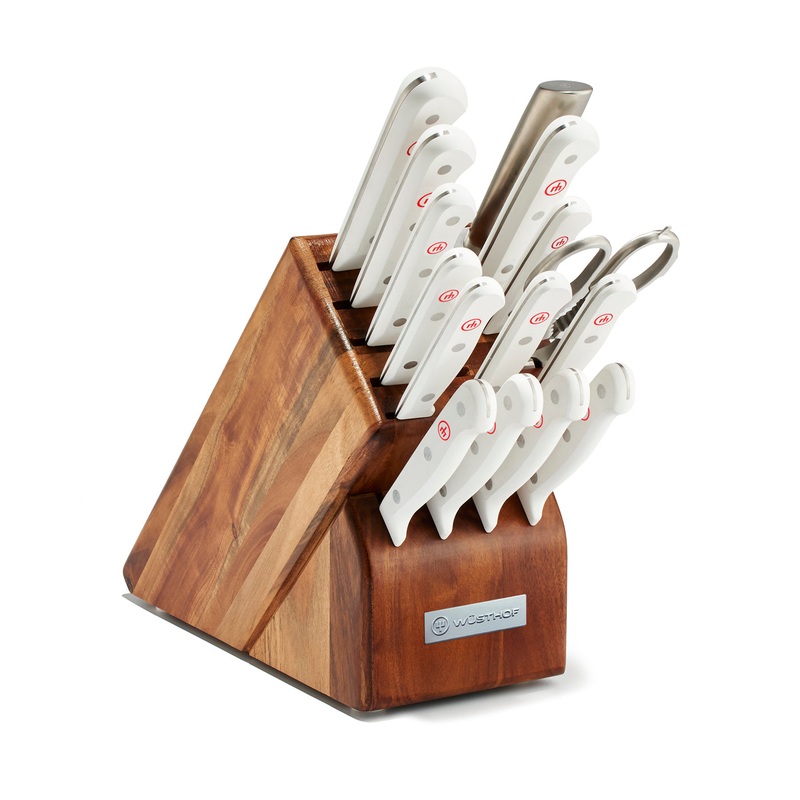 Wusthof Gourmet White - 16 Pc. Knife Block Set, Acacia- Personalized Engraving Available