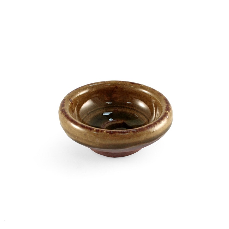 Brown Soy Sauce Dish with Oribe Green Swirl 2.7" dia