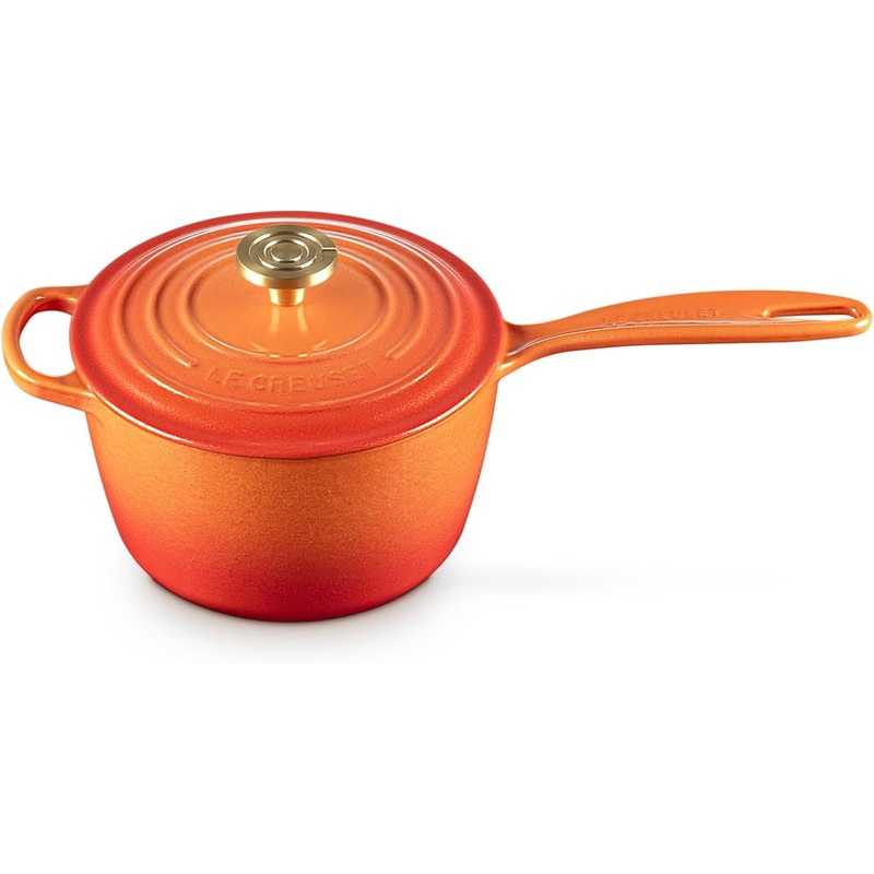 Le Creuset 2 1/4 Qt. Enameled Cast Iron Signature Round Saucepan w/Crucible Knob - Flamme Doree