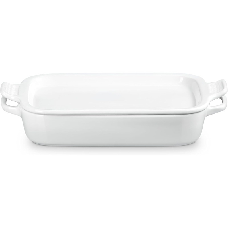 Le Creuset 3 Qt. Shallow Rectangular Dish w/Platter Lid - White