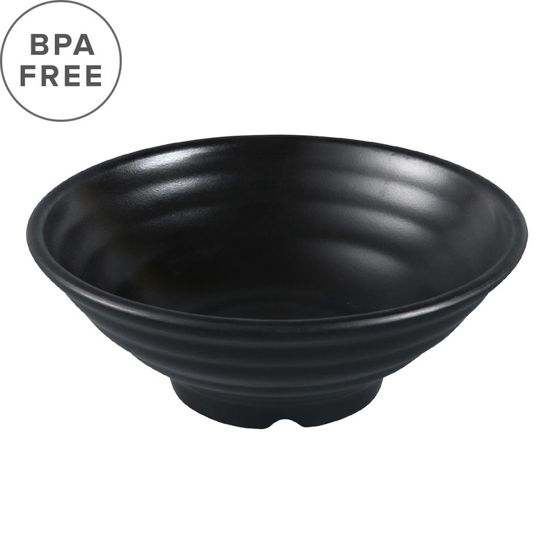 Melamine Black Matte Ridged Noodle Bowl 48 fl oz / 8.9" dia