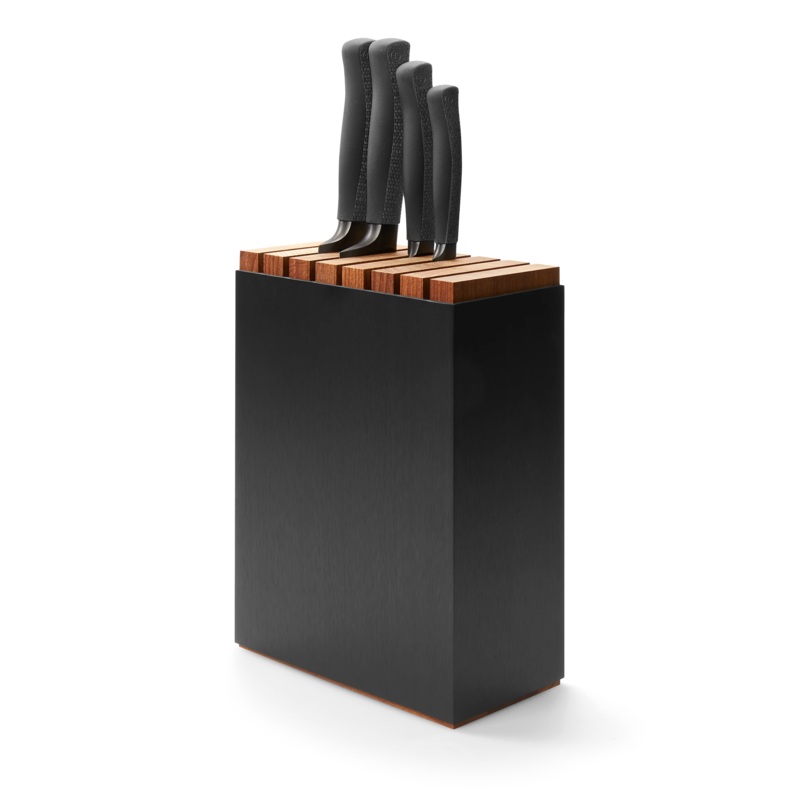 Wusthof Performer 5 Pc. Knife Block Set, Black Aluminum w/Wood Insert
