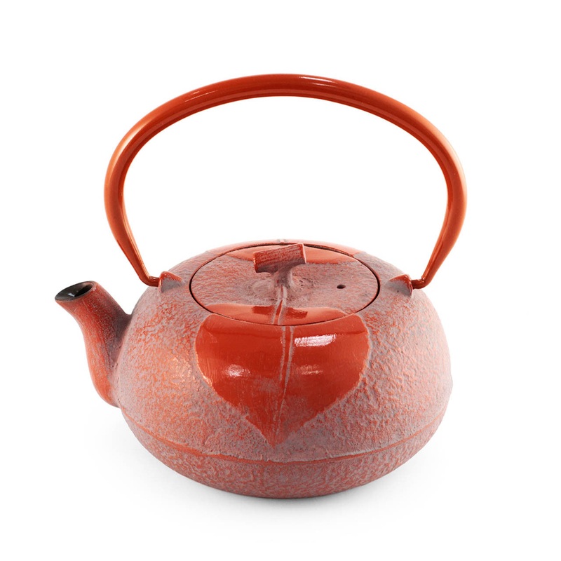 Leaf Motif Red Nanbu Cast Iron Teapot Kyusu 23 fl oz