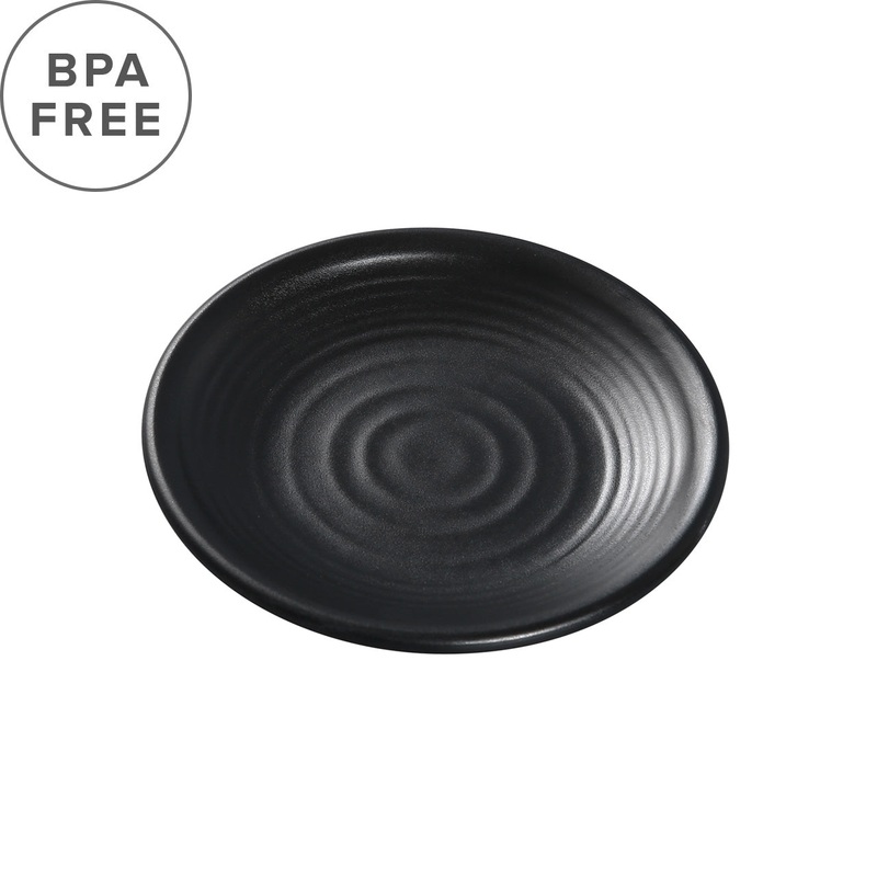 Melamine Black Matte Rippled Round Plate Kozara 5.98" dia