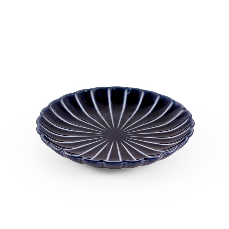Giyaman Daisy Glossy Blue Round  Plate Kozara 5.75" dia