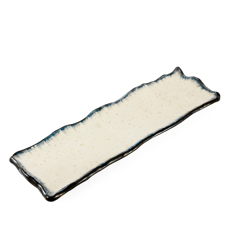 Ivory Rectangular Plate with Navy Trim 13.31" x 4.25"