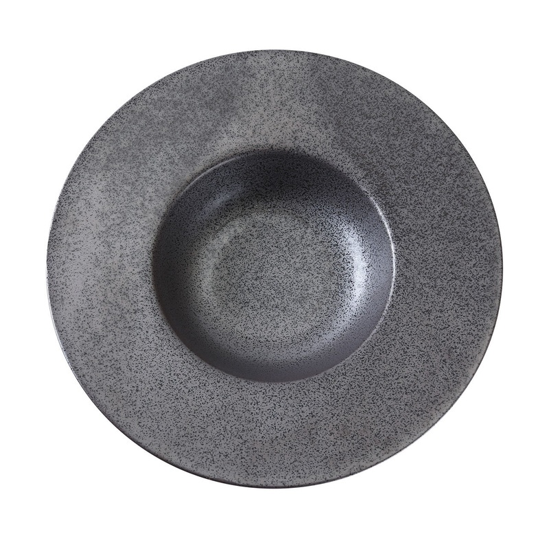 Metallic Gray Black Speckled Porcelain Wide Rimmed Bowl 10 fl oz / 5"-9.25" dia