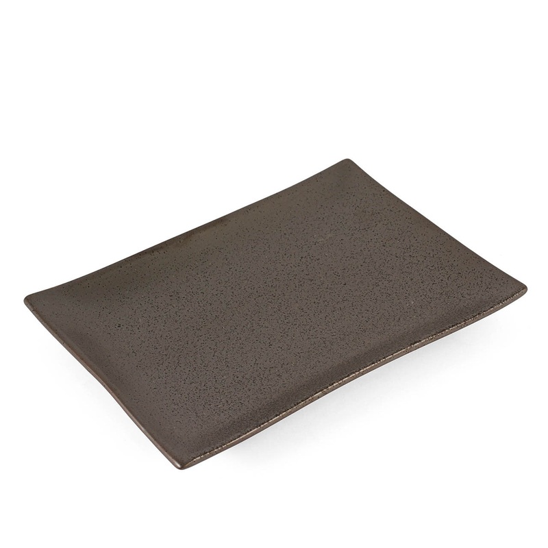 Metallic Gray Black Speckled Rectangular Plate 10" x 7"