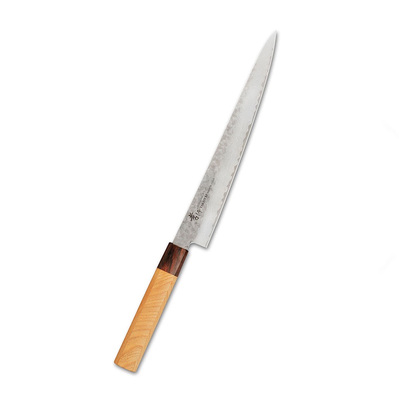 Sakai Takayuki Damascus Hammered VG-10 Sujihiki 240mm (9.4") with Wa-handle