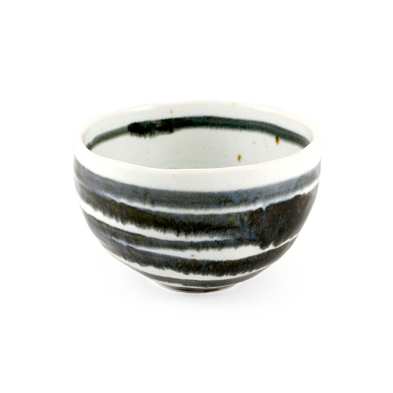 White & Navy Striped Rice Bowl Chawan 19.5 fl oz / 4.92" dia