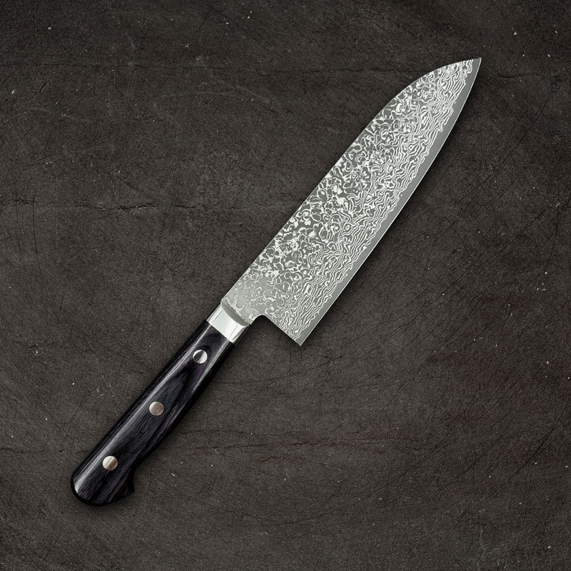 Yoshimi Kato VG-10 Nickel Damascus Santoku 175mm (6.9") Dark Purple Handle