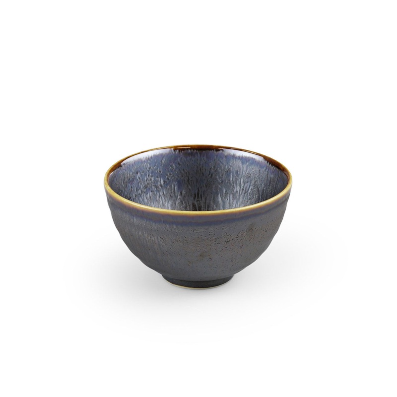 Jakuen Metallic Black Grazed Rice Bowl Chawan 12 fl oz / 4.5" dia