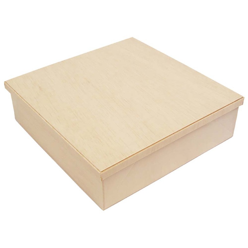 Coco Wooden Square Takeout Bento Box 6.7" x 6.7" (25/pack) - W/ Lid
