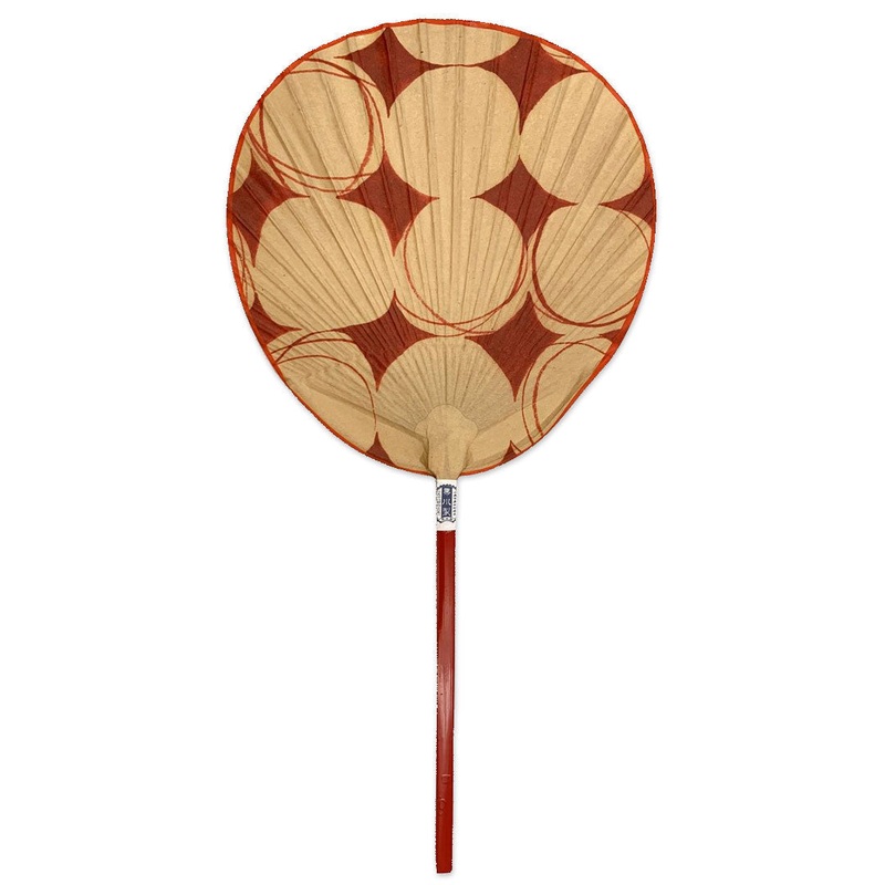 Patterned Shibu Uchiwa Aka Fan with Wooden Handle 7.7" x 14.75"