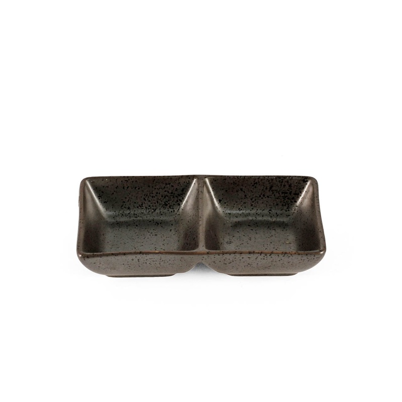 2 Compartment Metallic Gray Black Speckled Sauce Dish 5.5" x 2.75"