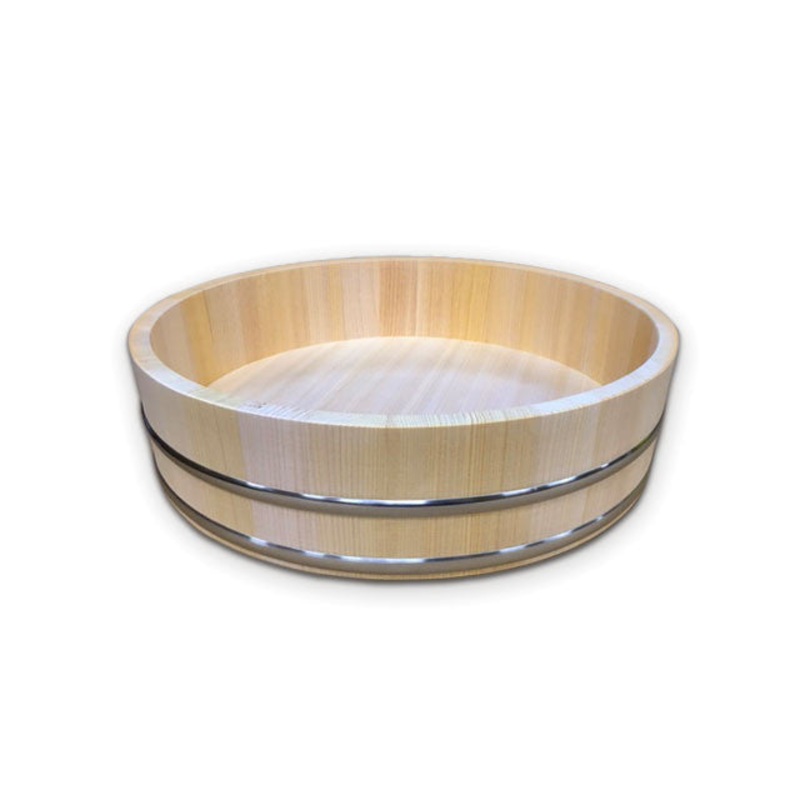 Cypress Sushi Oke Hangiri Mixing Bowl with Sanitary Stainless Hoop 15.4" dia