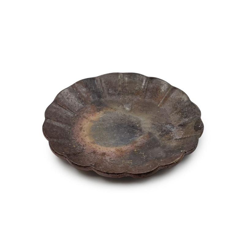 Kanayama Matte Brown Plate Flower Shaped Kozara 6.1" dia