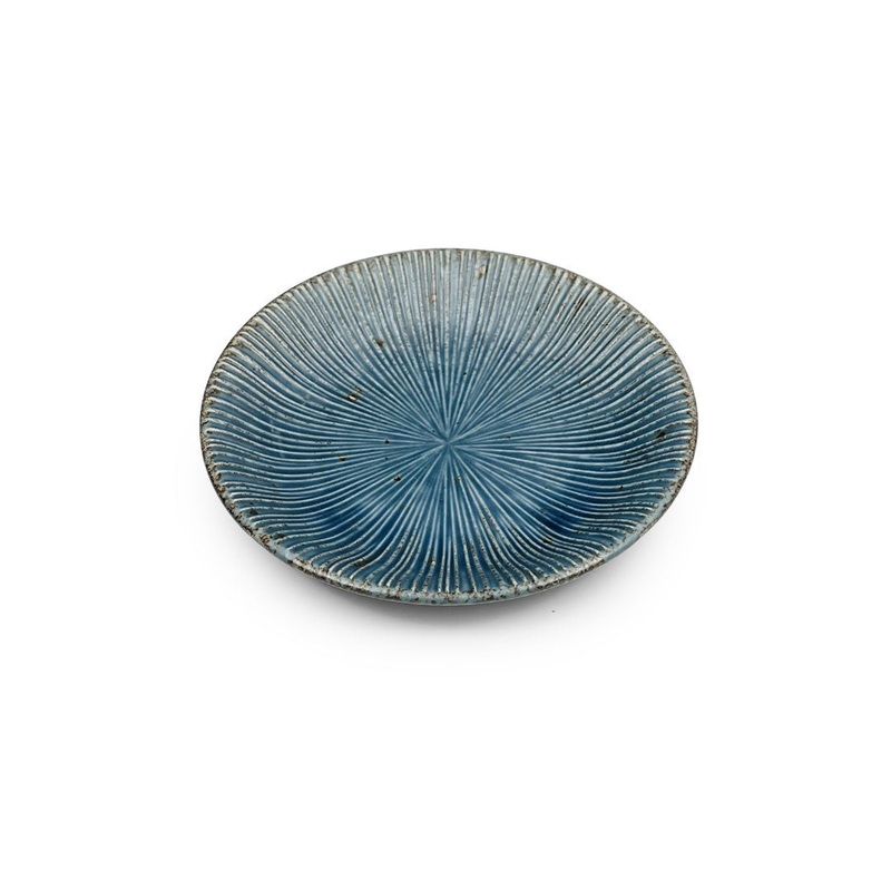 Rusty Blue Sendan Line Textured Round Plate Kozara 4.9" dia