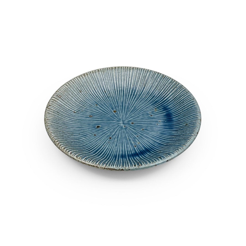 Rusty Blue Sendan Line Textured Round Side Plate Kozara 5.9" dia